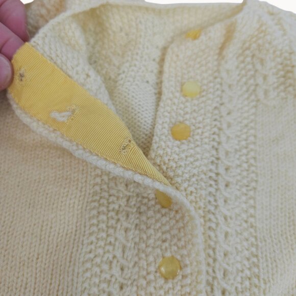 VTG Babies 12M-1Y Cardigan + Bonnet Hat/Silk Tie Set Yellow Knit Formal Event - Picture 6 of 13